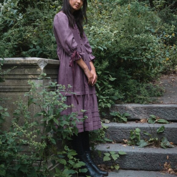 NWOT Lennox Linen Dress in Antique Plum (L) - Picture 3 of 14